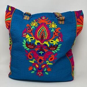 Karma Living Embroidered Tote Bag Vibrant Colorful Floral Print Dopamine‎ Hippie